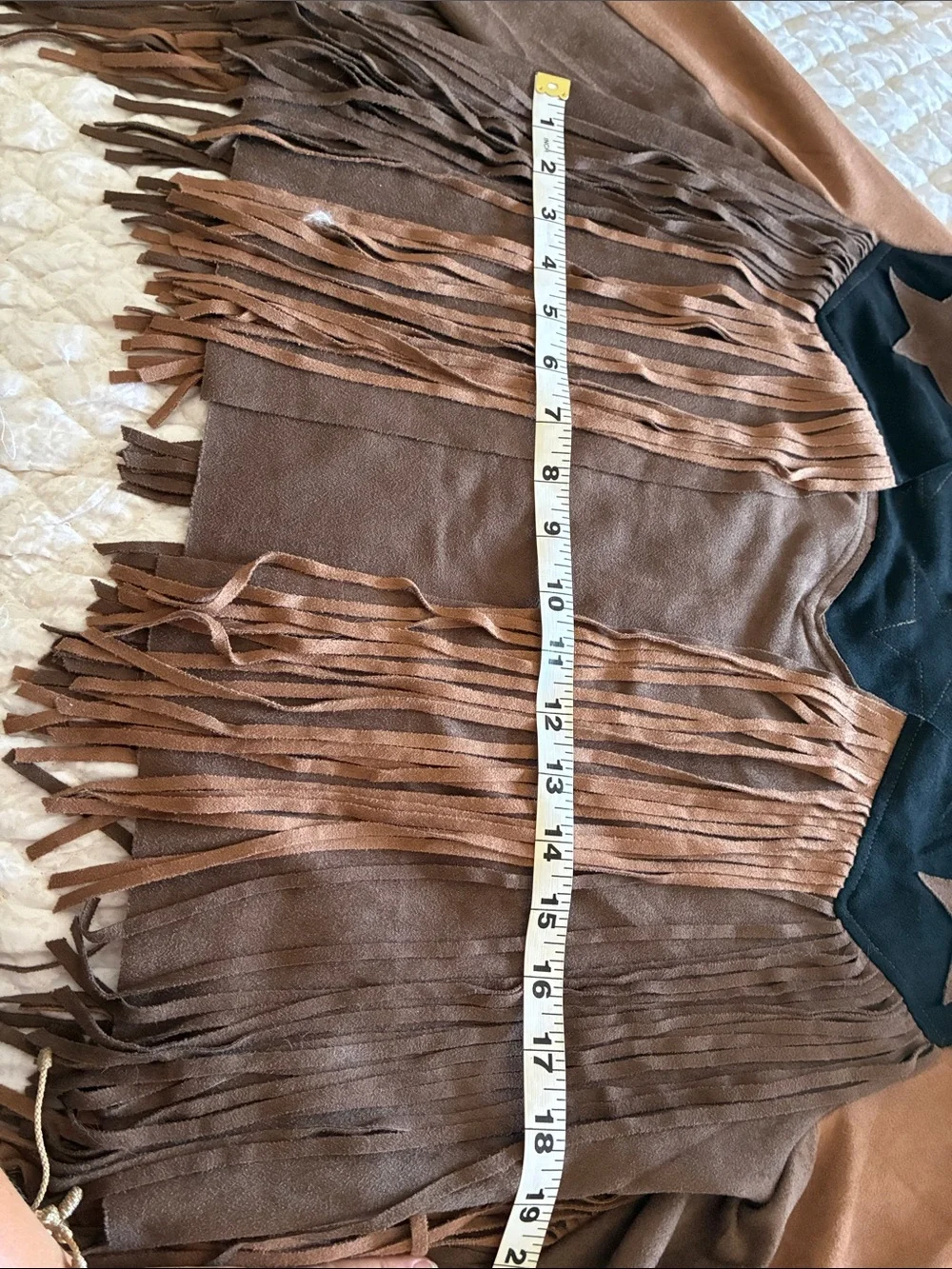 Johnny Was Brown Suede Fringe Jacket with Black Star Yoke - Picture 6 of 9